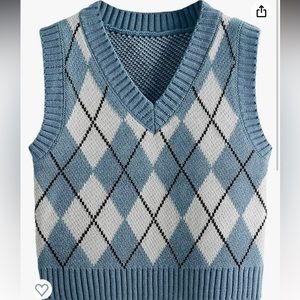 Ultra flirt Plaid Geo Sleeveless V Neck Knit Crop Top Sweater Vest